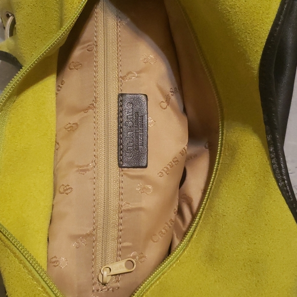 Carla Sade Leather Shoulder Bag with Green Suede - Picture 8 of 9